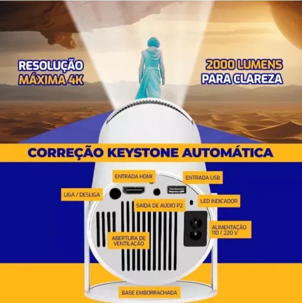 Projetor Bahrein HY300 Mini - Android, Wi-Fi e Bluetooth - 3 meses de uso!  - Foto 2