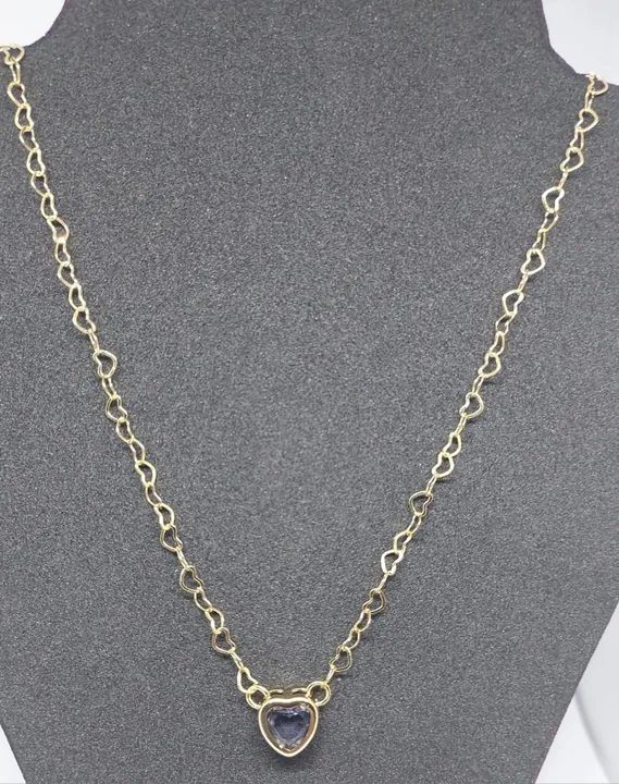 Colar elos de corações e com pingente de coração com pedra zircônia - Banhado a ouro