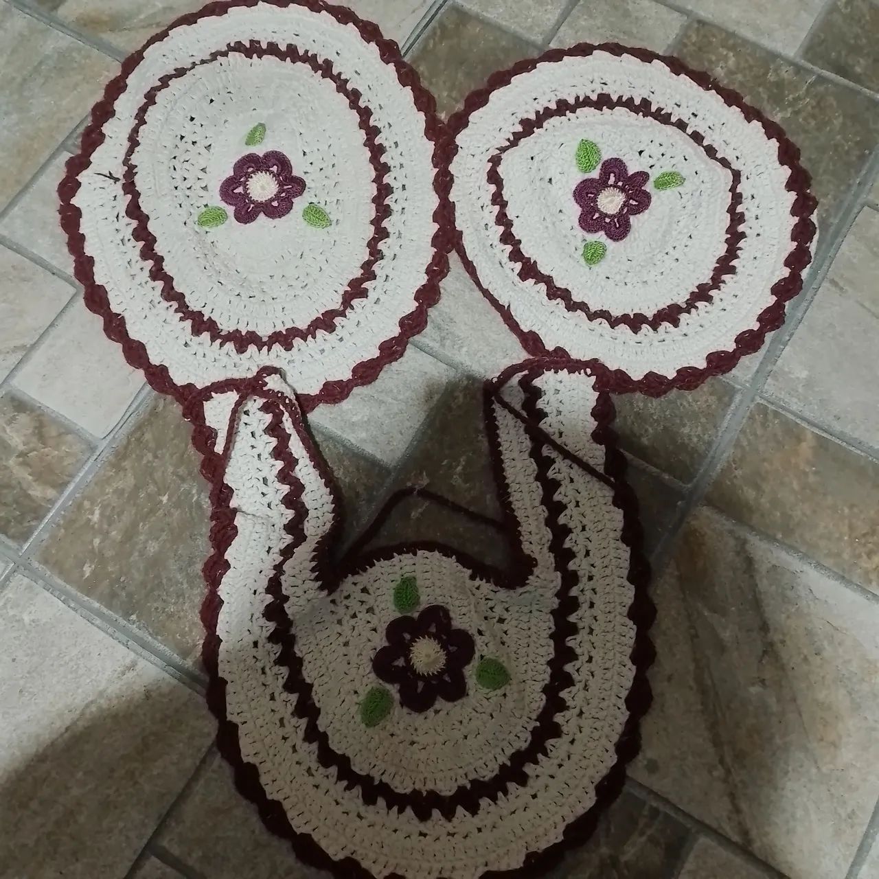 conjunto de tapetes de crochê 