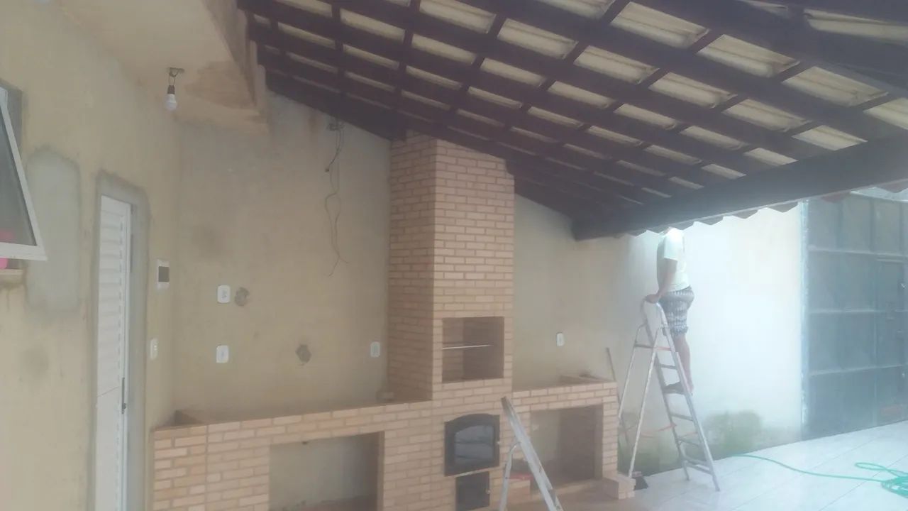 Churrasqueira forno bancada e pia tijolo claro  - Foto 2