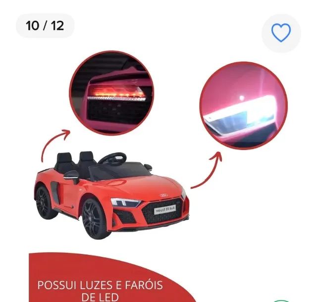 Mini Carro Elétrico Infantil Criança 12V Audi R8 Spyder Controle Remoto Motorizado - Foto 3