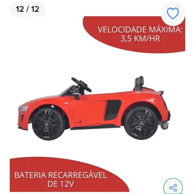 Mini Carro Elétrico Infantil Criança 12V Audi R8 Spyder Controle Remoto Motorizado