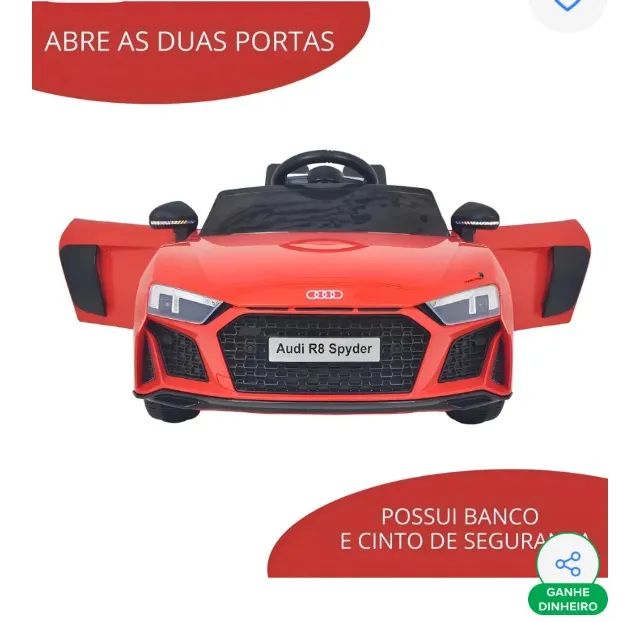 Mini Carro Elétrico Infantil Criança 12V Audi R8 Spyder Controle Remoto Motorizado - Foto 5