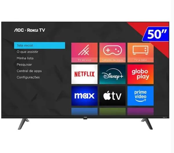 Smart TV AOC DLED 50Pol 4K WIFI Roku TV 50U7045/78G usada por 5 meses