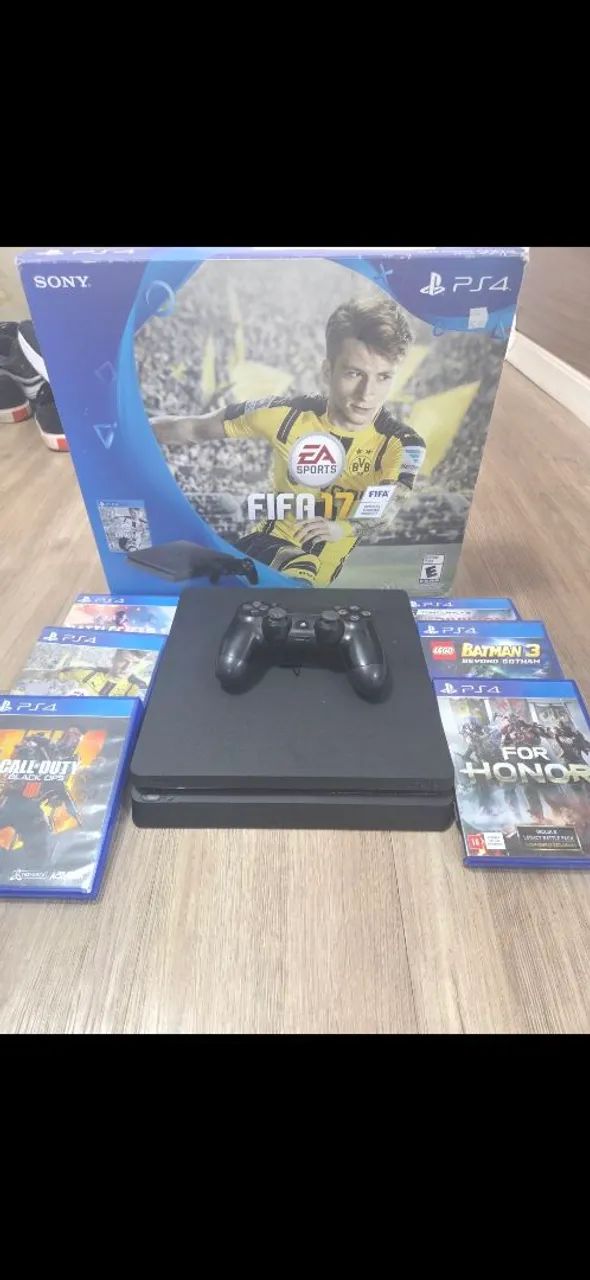 Playstation 4 slim com controle e jogos