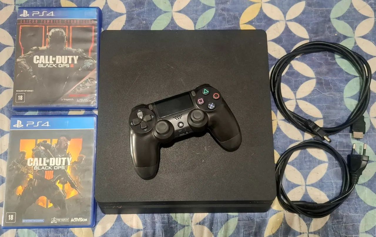 PS4 Slim 512GB, 1 Controle + 2 Jogos
