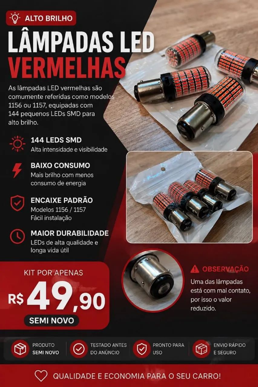 LÂMPADAS LED VERMELHAS 