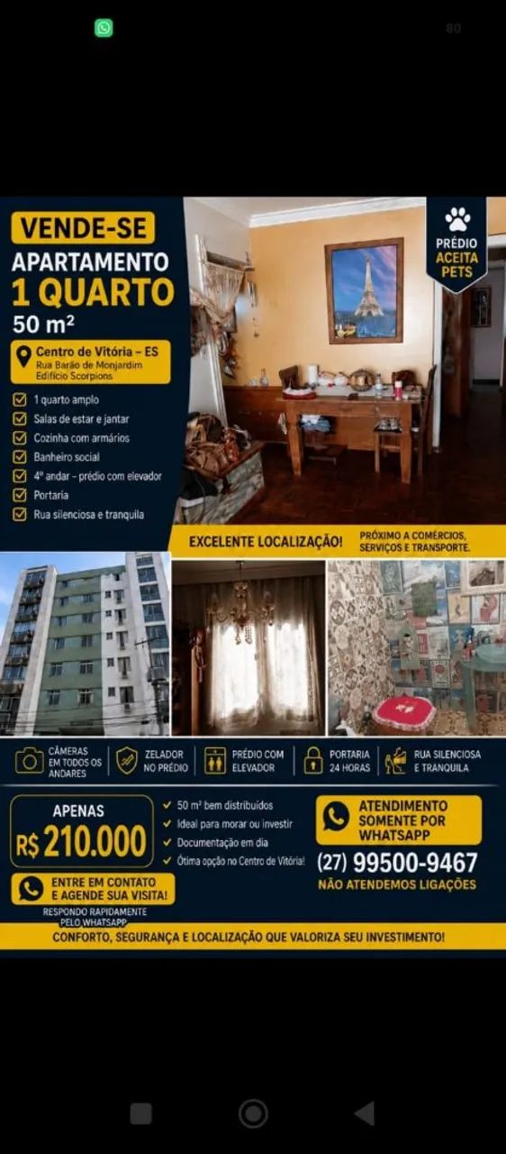 Lindo apartamento de 1 quarto no centro de Vitória 