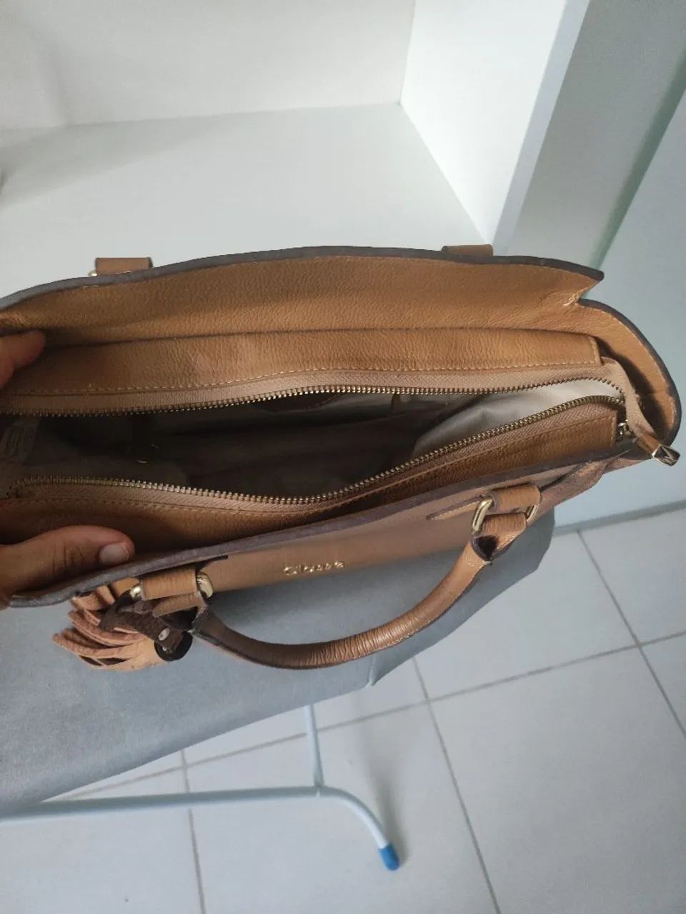 Bolsa De Couro Classe Couro Bege  - Foto 3
