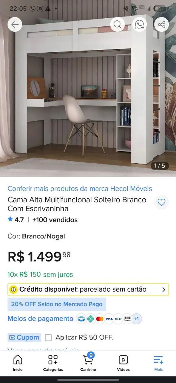 Cama solteira alta multifuncional com escrivaninha e estante - Foto 2