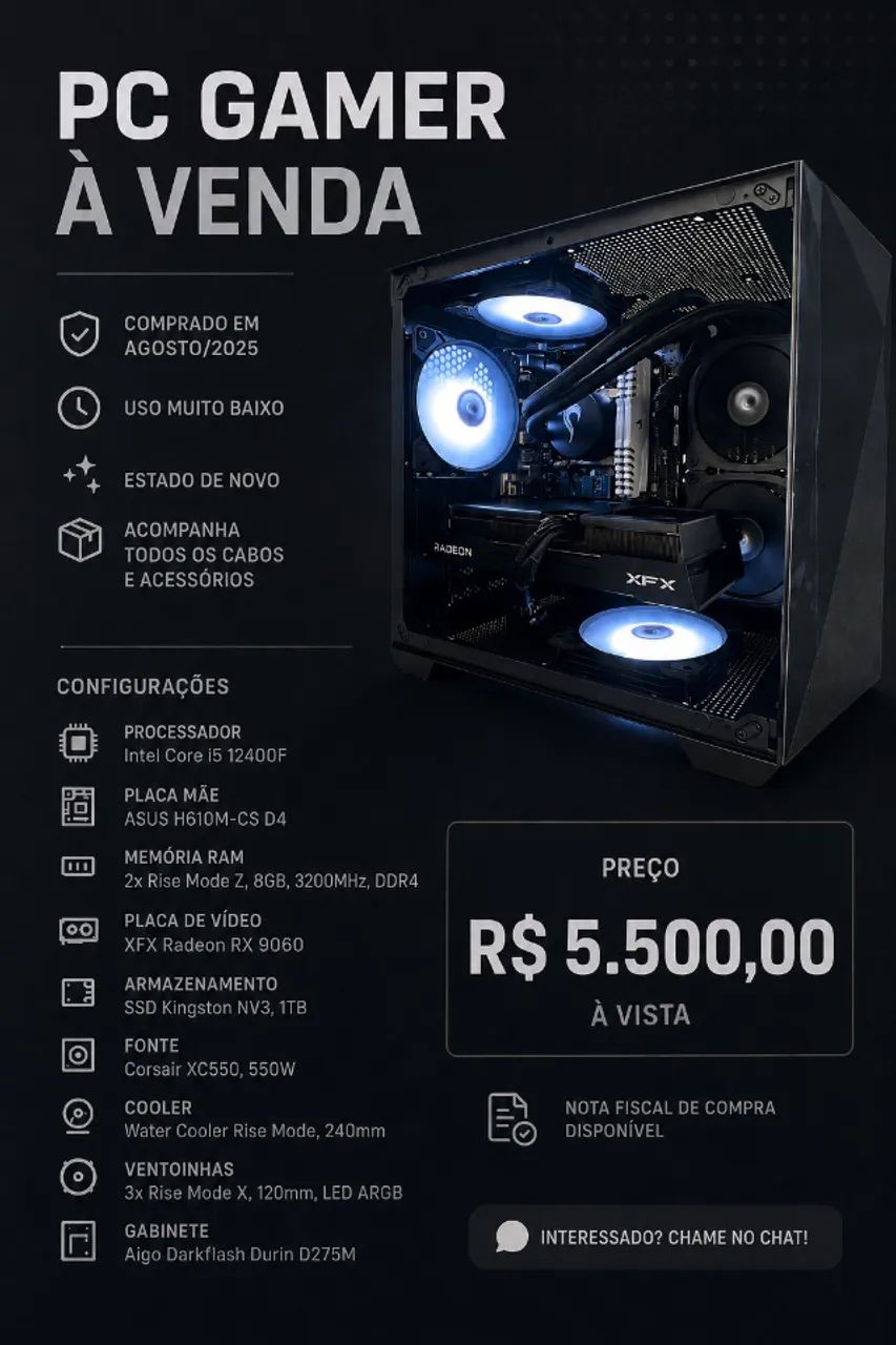 PC gamer Intel i5 12400F e Radeon 9060 8GB - Foto 2