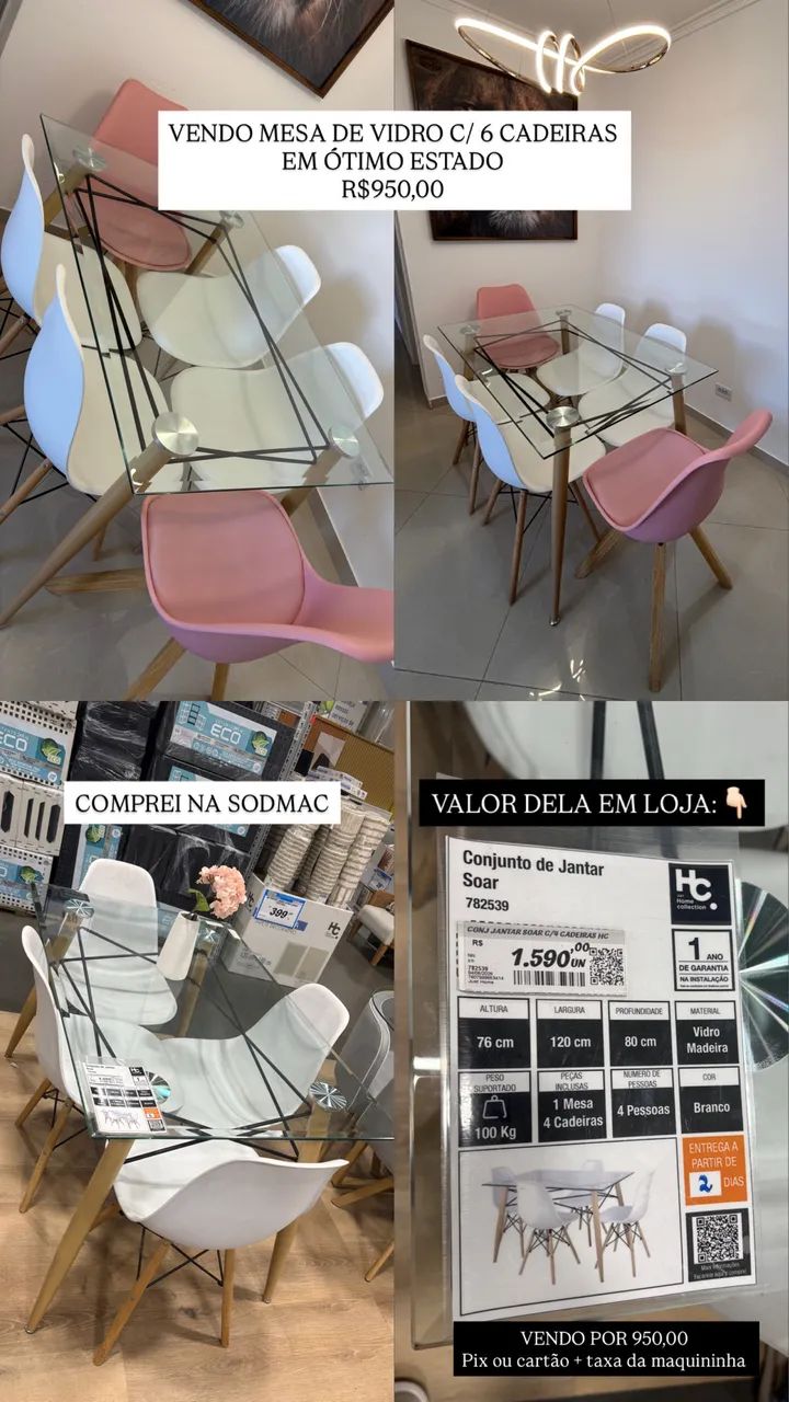 VENDO MESA DE VIDRO C/ 4 CADEIRAS EM ÓTIMO ESTADO - Foto 3