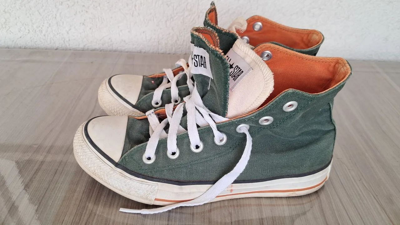 Tênis Converse All Star Cano Alto Verde e Laranja