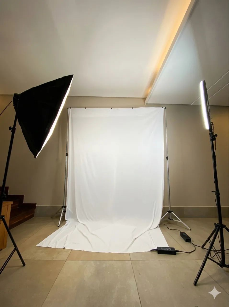 Suporte cenário fotográfico + lençóis 
