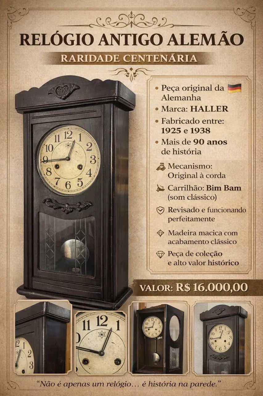 ? RELÓGIO ANTIGO ALEMÃO HALLER - PEÇA RARA DE COLEÇÃO ?