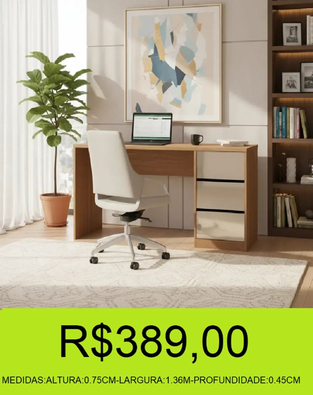 Escrivaninha - 3 gavetas - compre hoje e receba em até 72 horas  - Foto 2