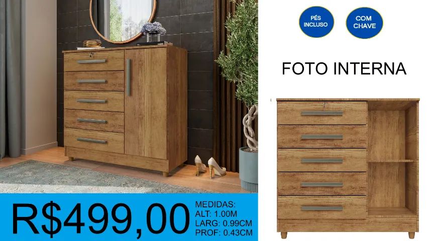Comoda com chave e 4 gavetas - a pronta entrega - Foto 3