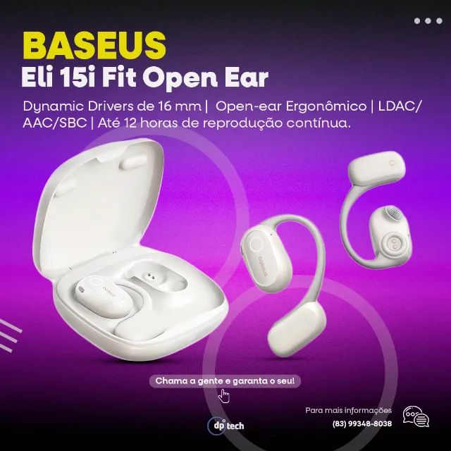 Fone Baseus Bowie Eli 15i Fit | Hi-Res/LDAC | Open-Ear | Driver Titânio -Entrega Grátis-