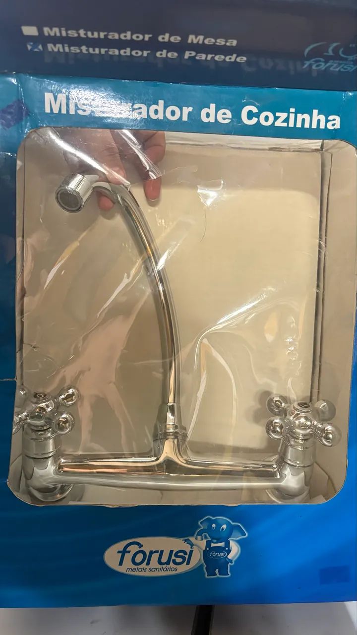 Torneira Misturador Forusi 2161 para Cozinha de Parede Cromada Nova