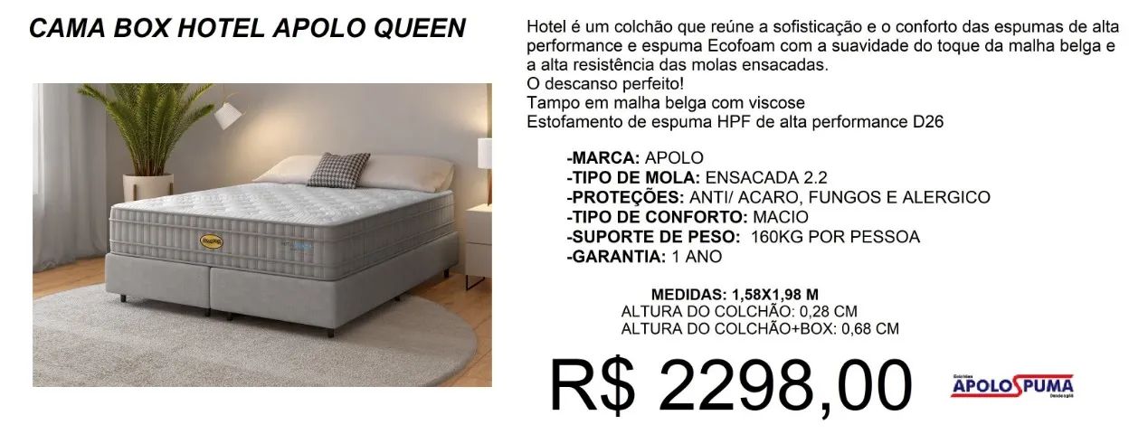 COLCHÃO + BOX - HOTEL - COMPRE HOJE E RECEBA EM ATÉ 72 HORAS 