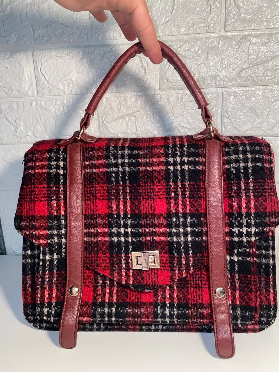 Bolsa lã xadrez - Foto 4
