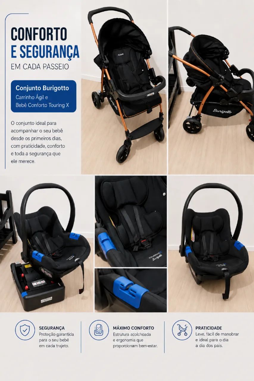 ? Kit Burigotto - Carrinho + Bebê Conforto + Base