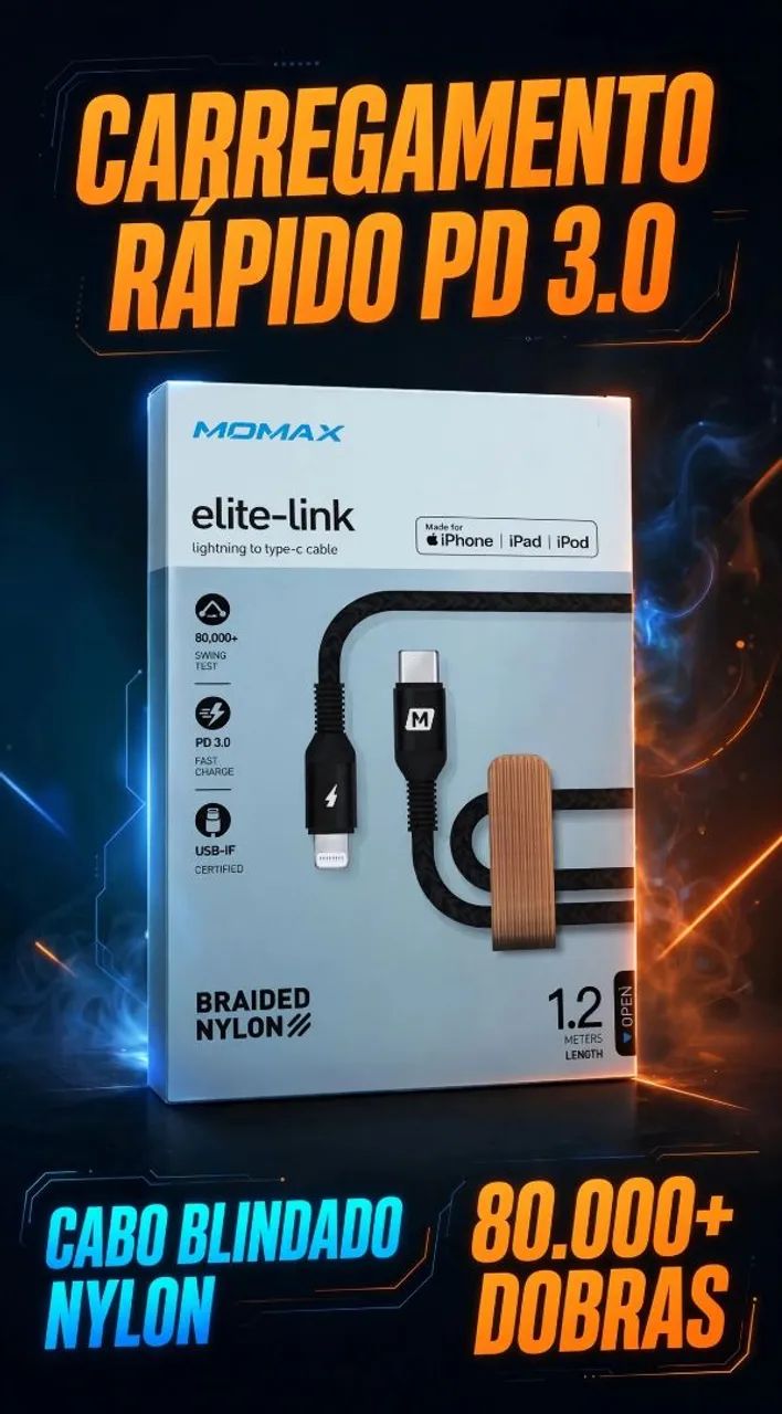 Cabo Carregamento Rapido IPhone - Nylon blindado 