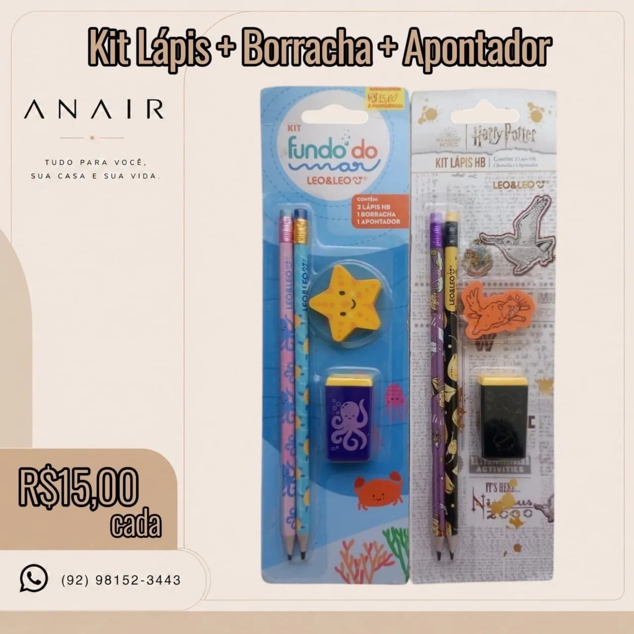 Kit Lápis + Borracha + Apontador 