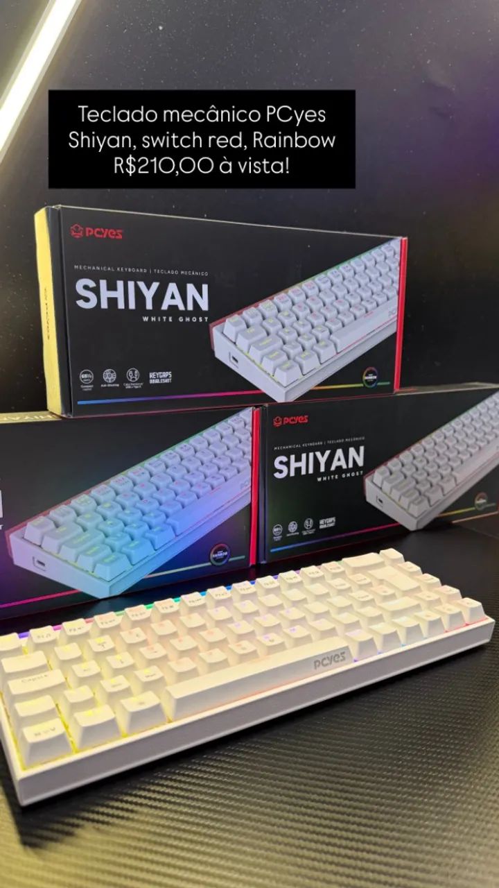 Teclado Mecânico PCyes Shiyan - Branco / Preto | Switch Red