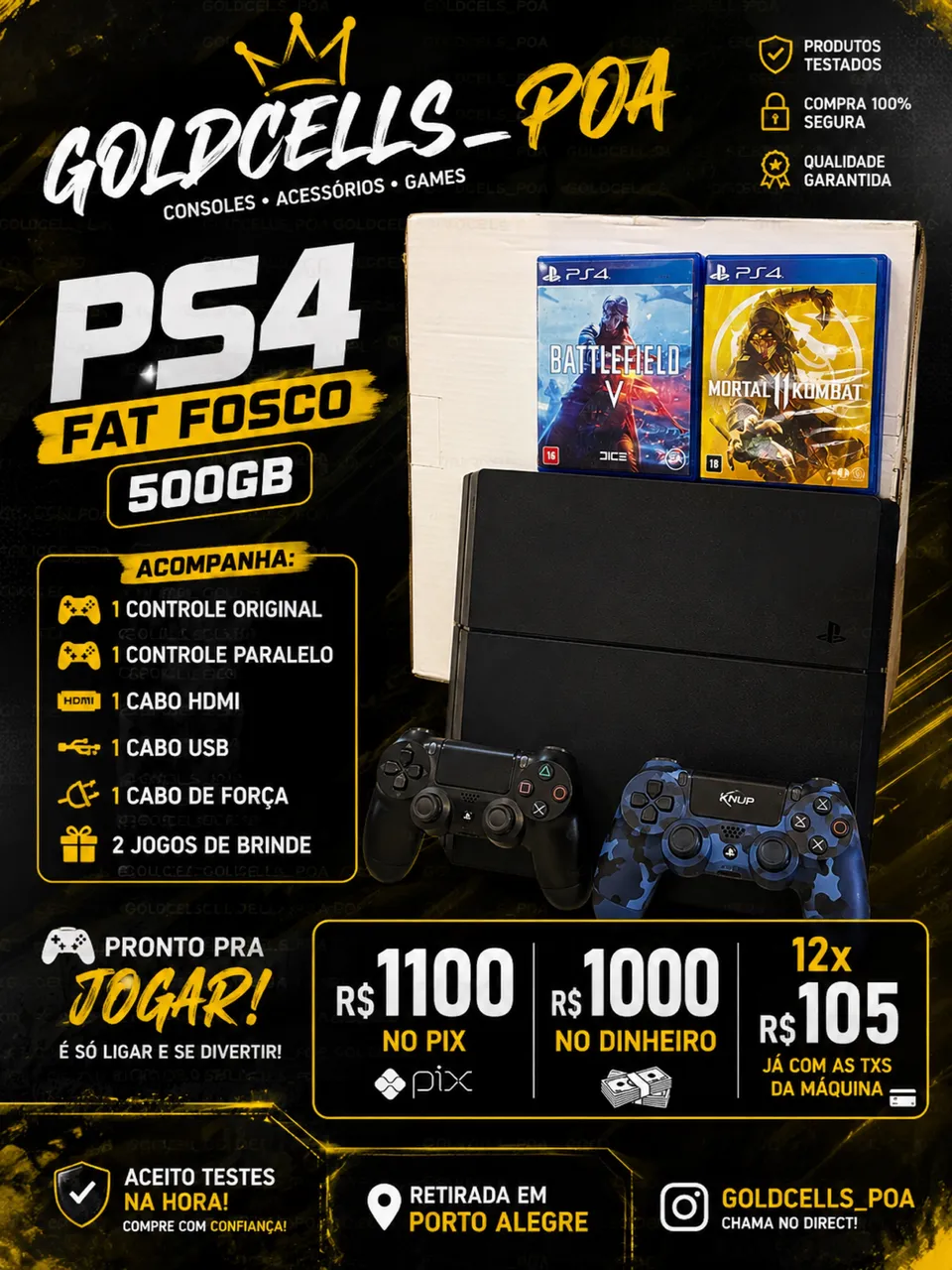 PS4 500GB + 2 Controles + 14 Jogos - Completo e Conservado