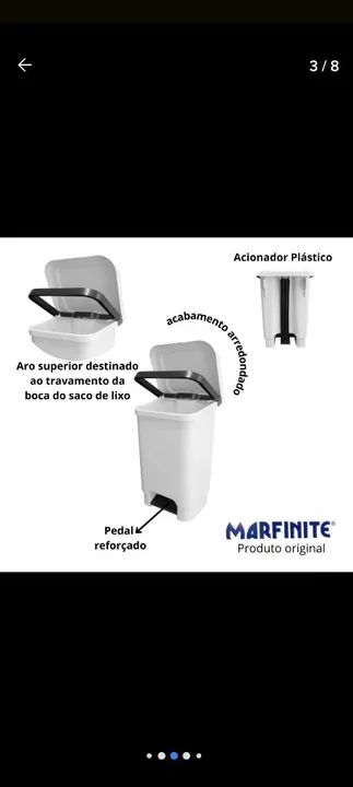Lixeira com pedal MARFINITE para Comércio - Branca - Foto 3