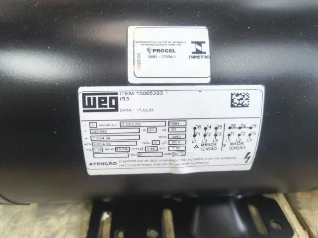 Motor Elétrico Weg Trifásico 3 cv 2 pólos (Alta rotação 3460 rpm) IP21 Seminovo - Foto 2