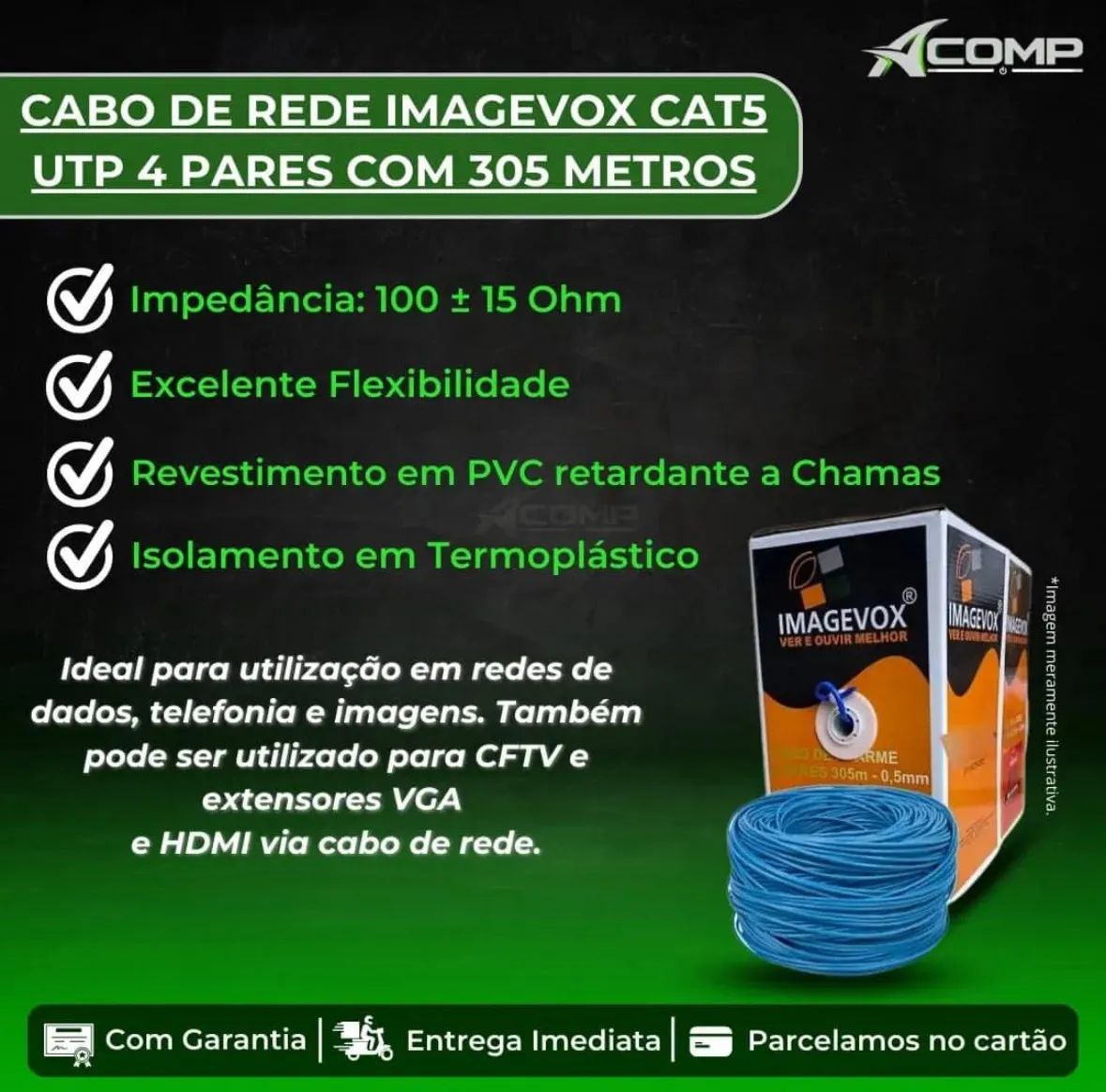 Cabo de Rede Imagevox Cat5 UTP 4 Pares 305 Metros