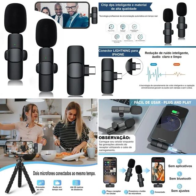 Microfone Lapela duplo Celular Sem Fio