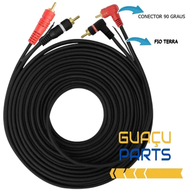 Cabo RCA 5 metros emborrachado preto para som automotivo