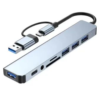 Hub - USB - 8 em 2 - Com adaptador Tipo C - Usb-Audio-TF-UsbC - Not-PC-Mac-Cel - Foto 4