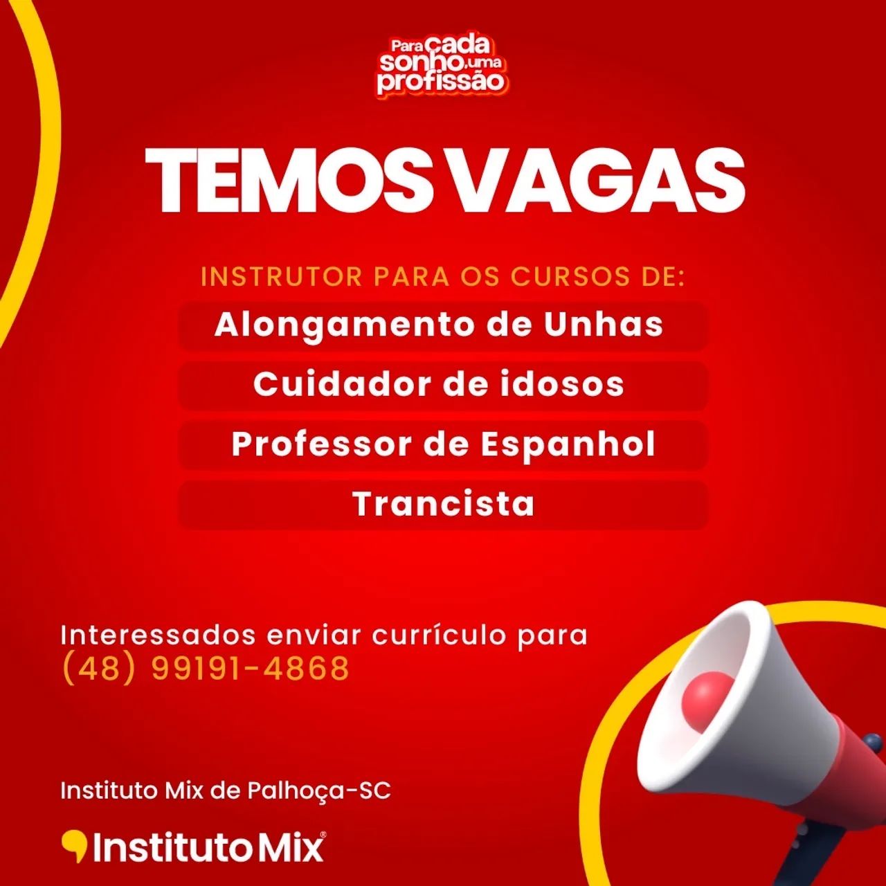 Vaga para instrutor cursos profissionalizantes 