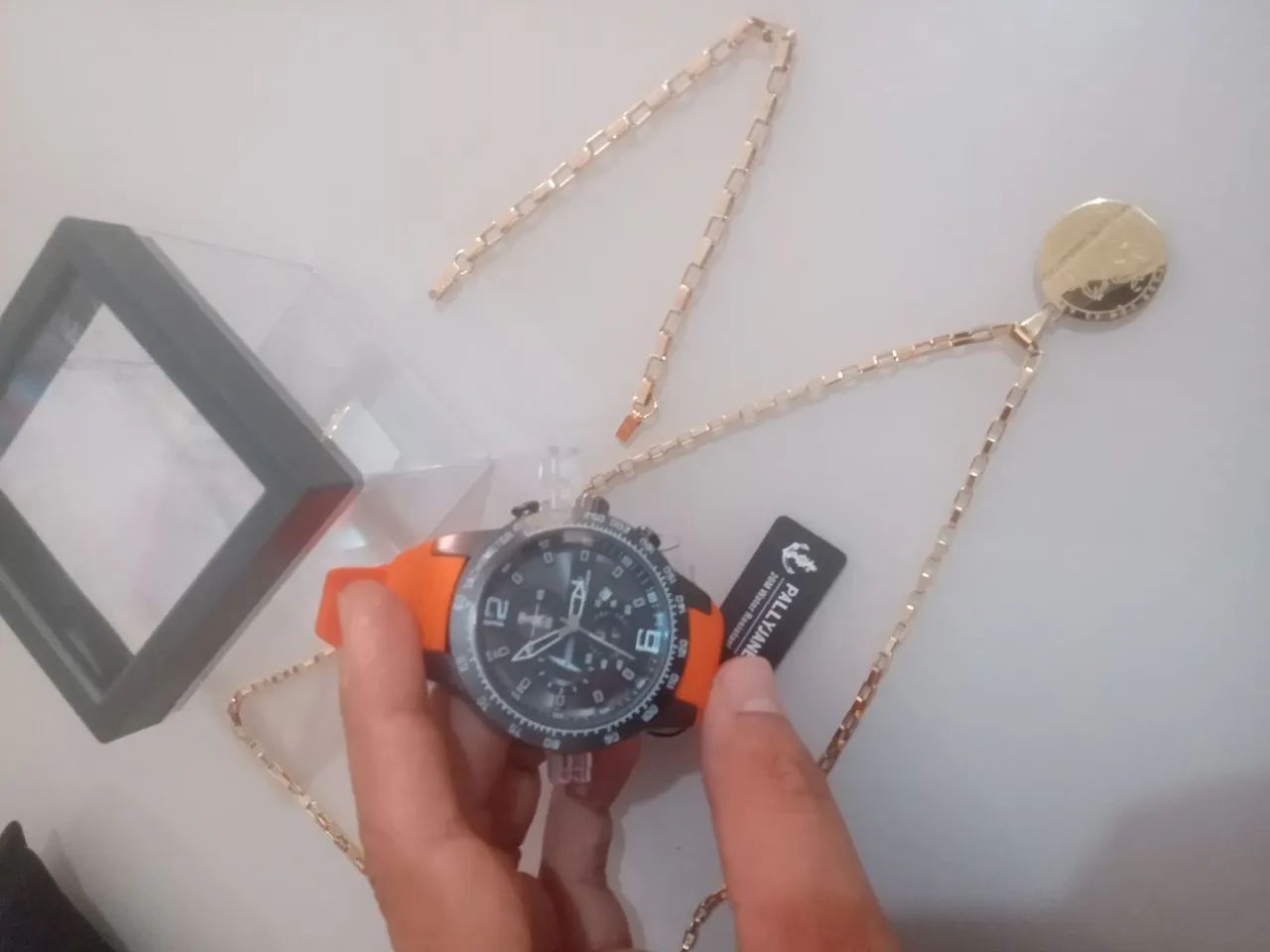 Kit Relógio, Corrente e Pingente Dourados - Foto 2