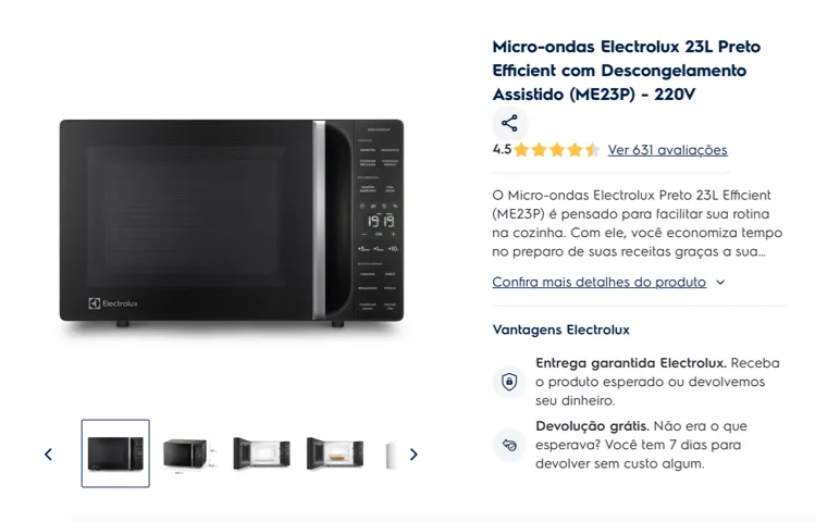 Micro-ondas Eletrolux Preto 23L Efficient (me23p) - 220V