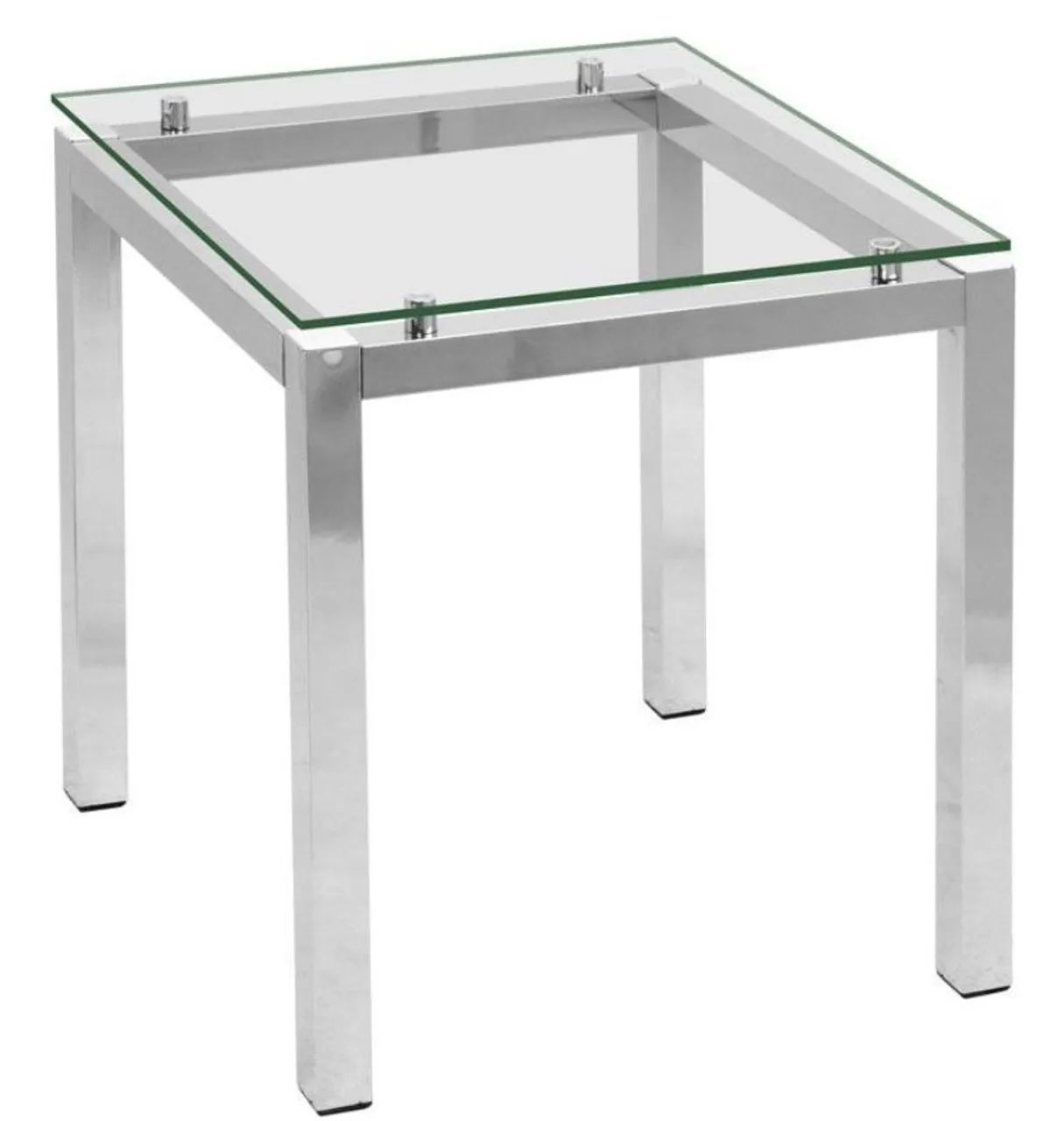 Mesa de Canto Quadrada Cromada Com Tampo em Vidro.
