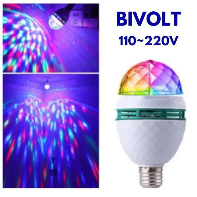 Lampada Giratória Jogo de Luz Bivolt Rgb Colorida Festa Balada Boate