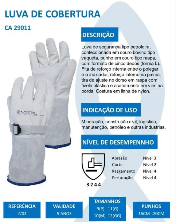 Luva de Couro Vaqueta Punho 15cm Tam 11 Cobertura - Foto 2