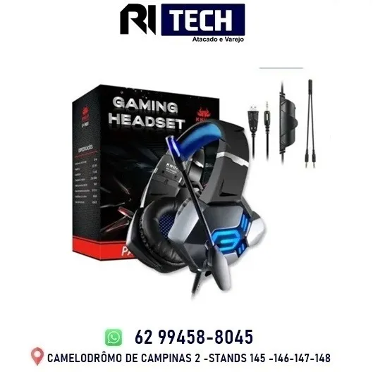 Headset Gamer com Fio para PC PS4 X-One com Microfone e Led KNUP - KP-FN600