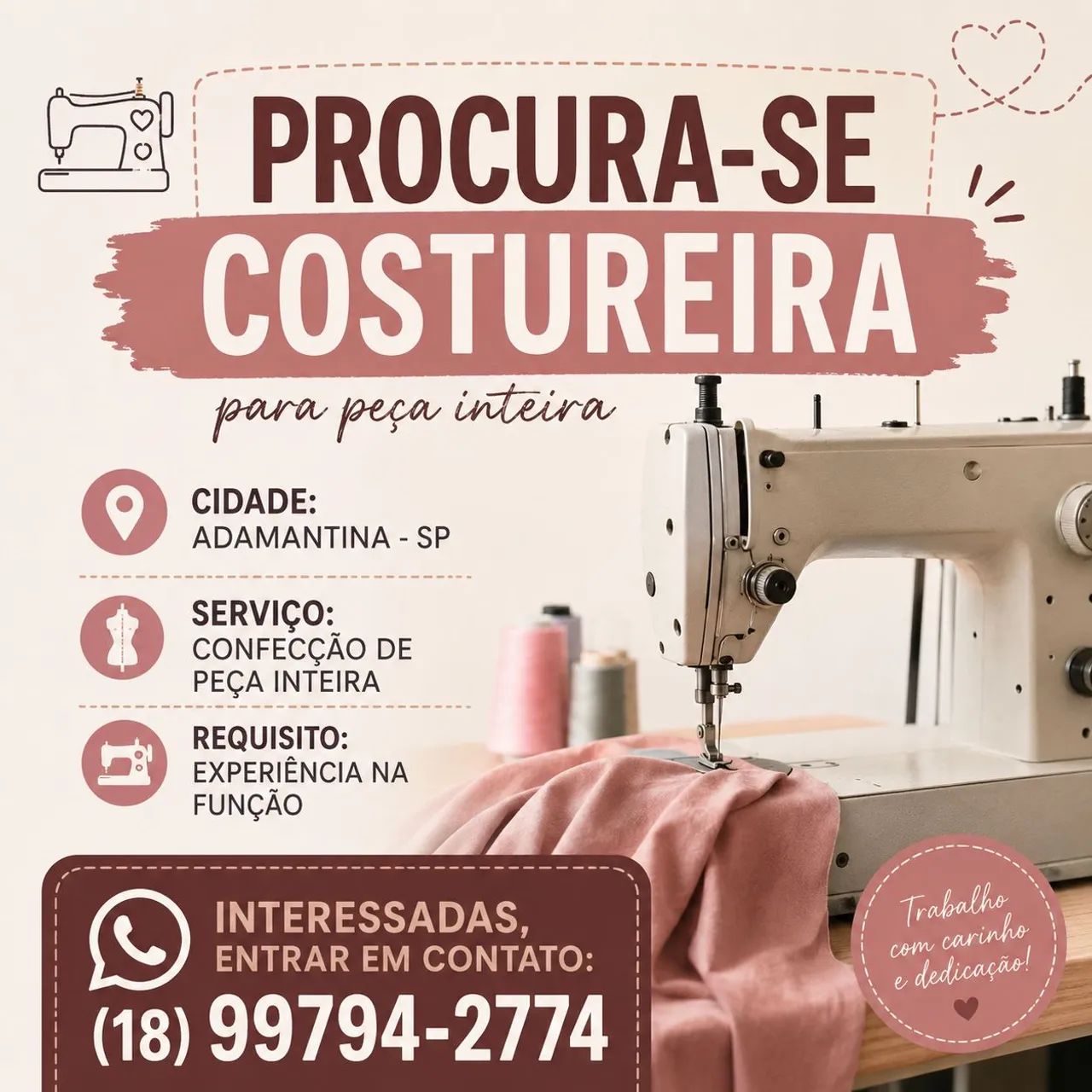 Procura-se costureira para peça inteira