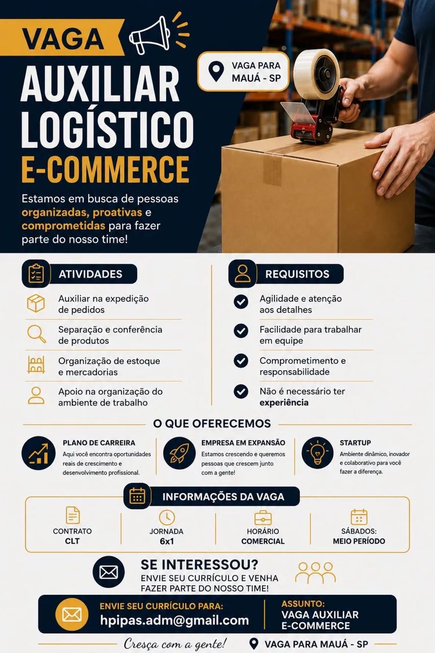 4 VAGAS- Auxiliar de ecommerce- expansao de equipe