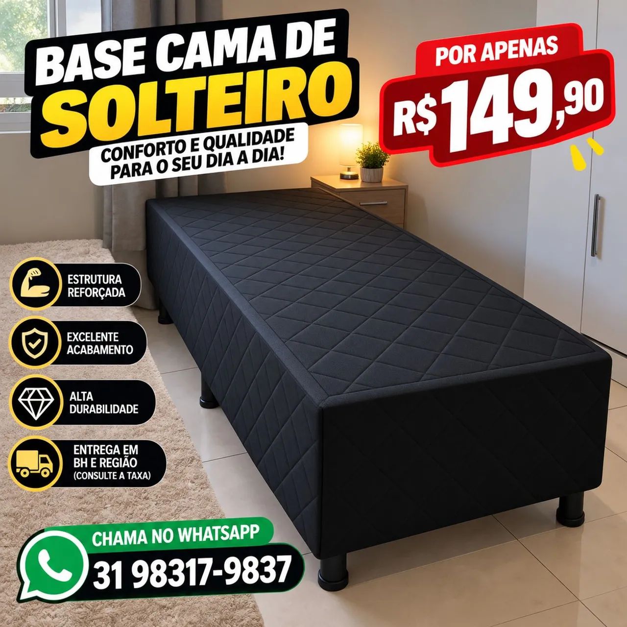BASE DE CAMA BOX DE SOLTEIRO PROMOÇÃO 