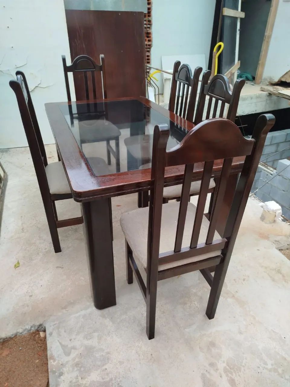Mesa Jantar Madeira e Tampo de Vidro 5 Cadeiras - Foto 5