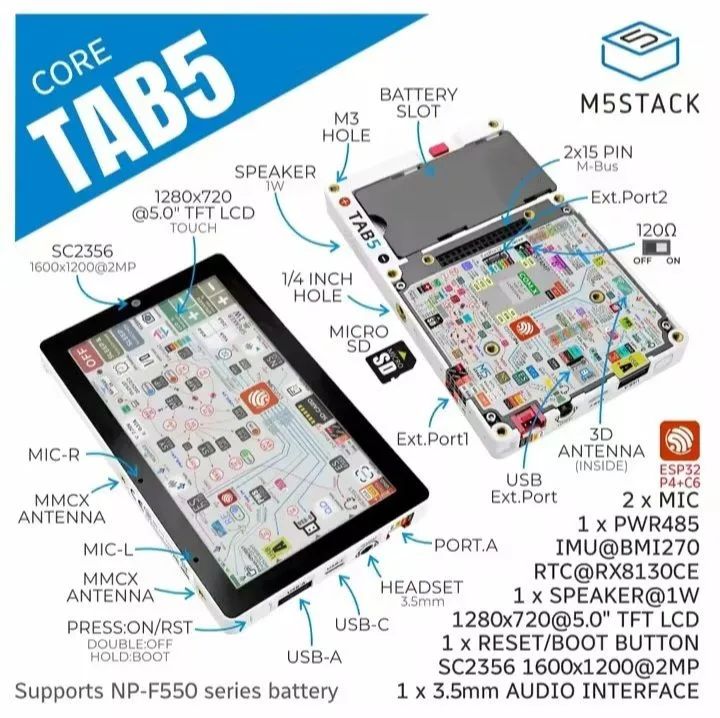 M5Stack Tab5 + Bateria F550 2200mAh