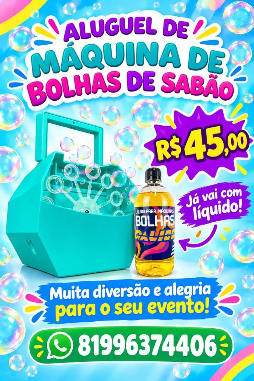 Máquina de bolinha de sabão com líquido 