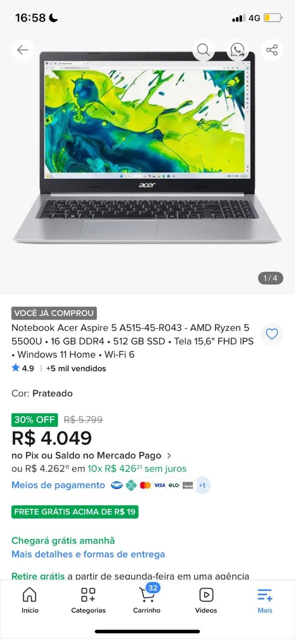 Notebook Acer Aspire 5 A515-45-R043  - Foto 4